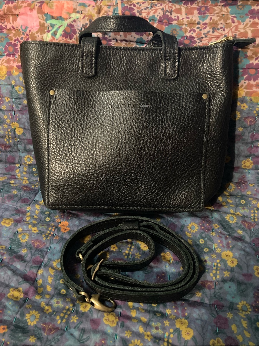 Portland Leather Pebbled Black Leather Crossbody Mini Tote - Picture 3 of 5